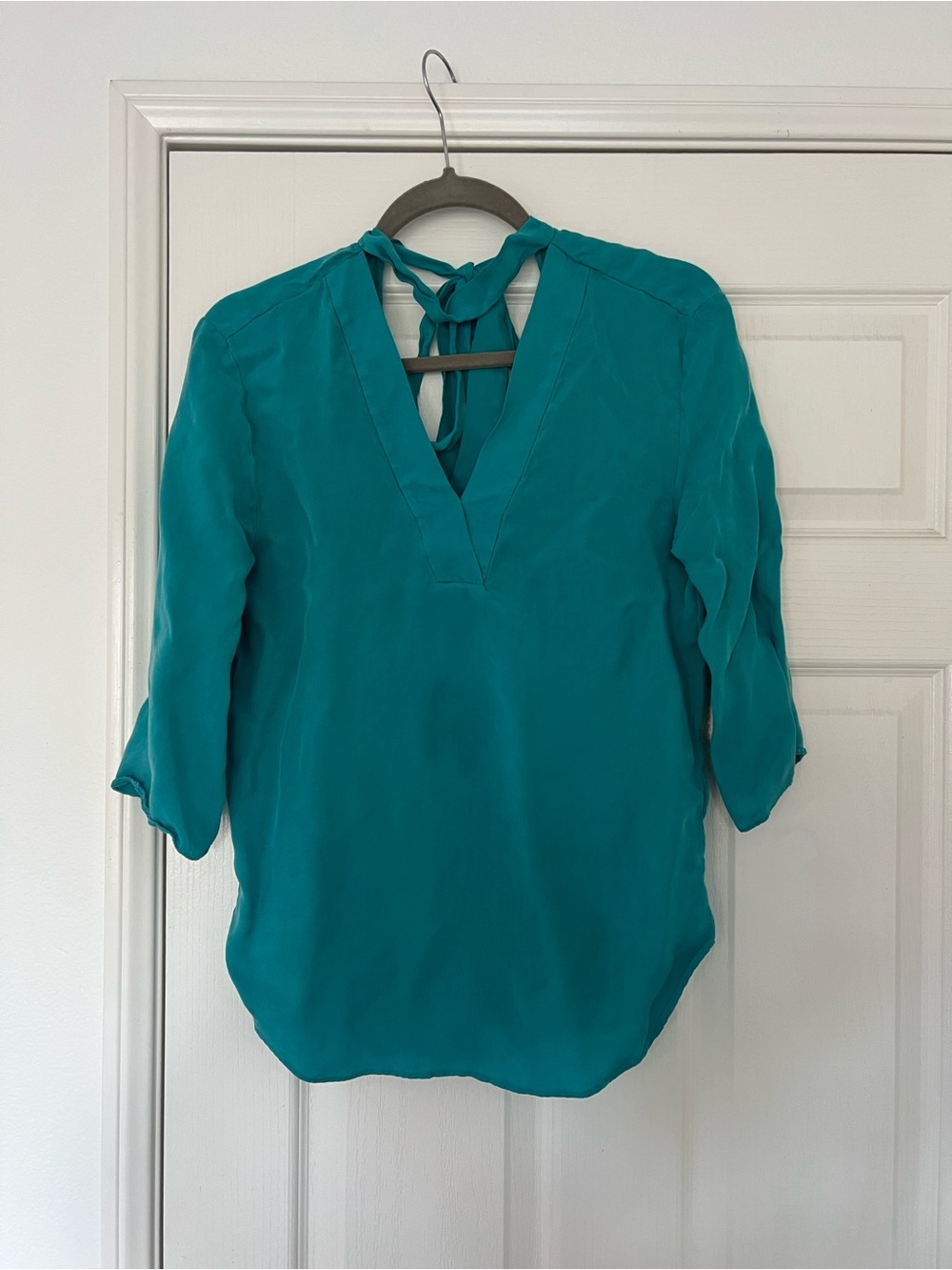 V-Neck Tie-Back Blouse in Teal